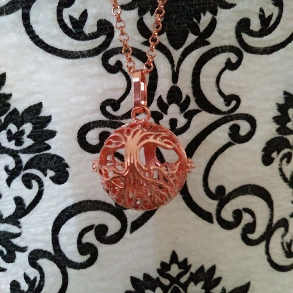 Rose Goldtone Tree of Life Diffuser Necklace
